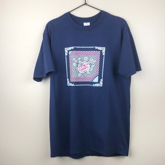 Vintage} 90's Puffy Glitter Rose Graphic T-Shirt - Picture 1 of 5